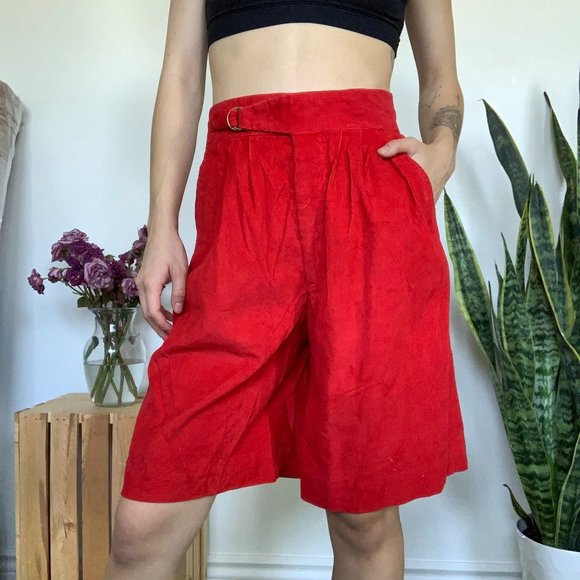 Vintage Red Corduroy Belted Shorts - Picture 1 of 4